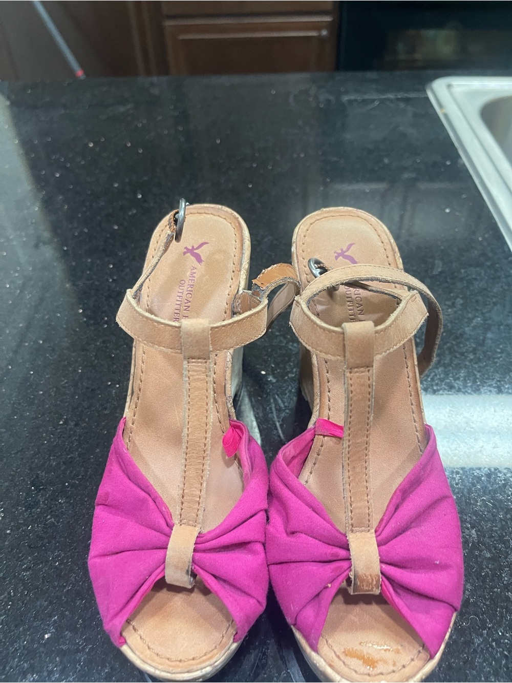 Pink Knot Front Wedge Sandals